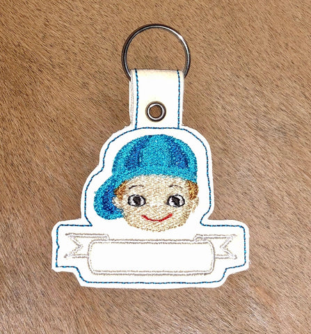 Boy With Hat And Name Banner Key Fob