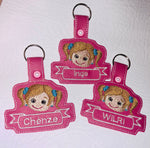 Girl With Ponytails And Name Banner Key Fob