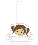 Girl With Ponytails And Name Banner Key Fob