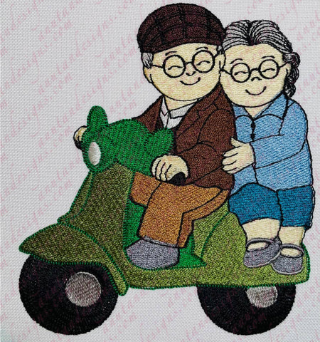Old couple on scooter